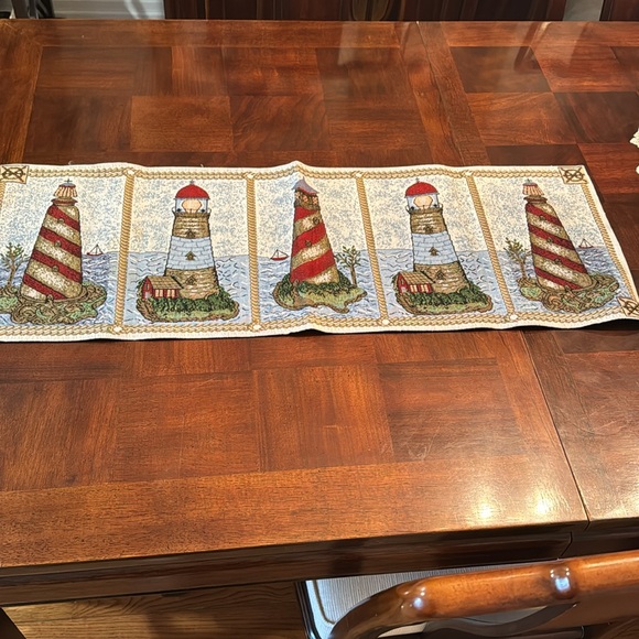 Tapestry Lighthouse Table Runner Sailboats and 6 Placemats Nautical Maritime - Picture 4 of 7